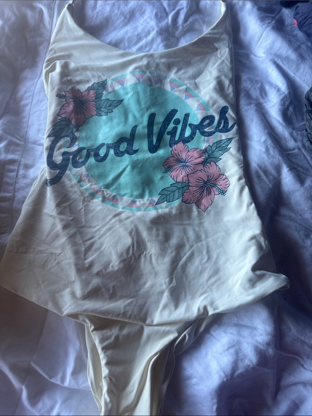 Spiritual Gangster Cream One-Piece Swimsuit with Mint and Pink Graphic